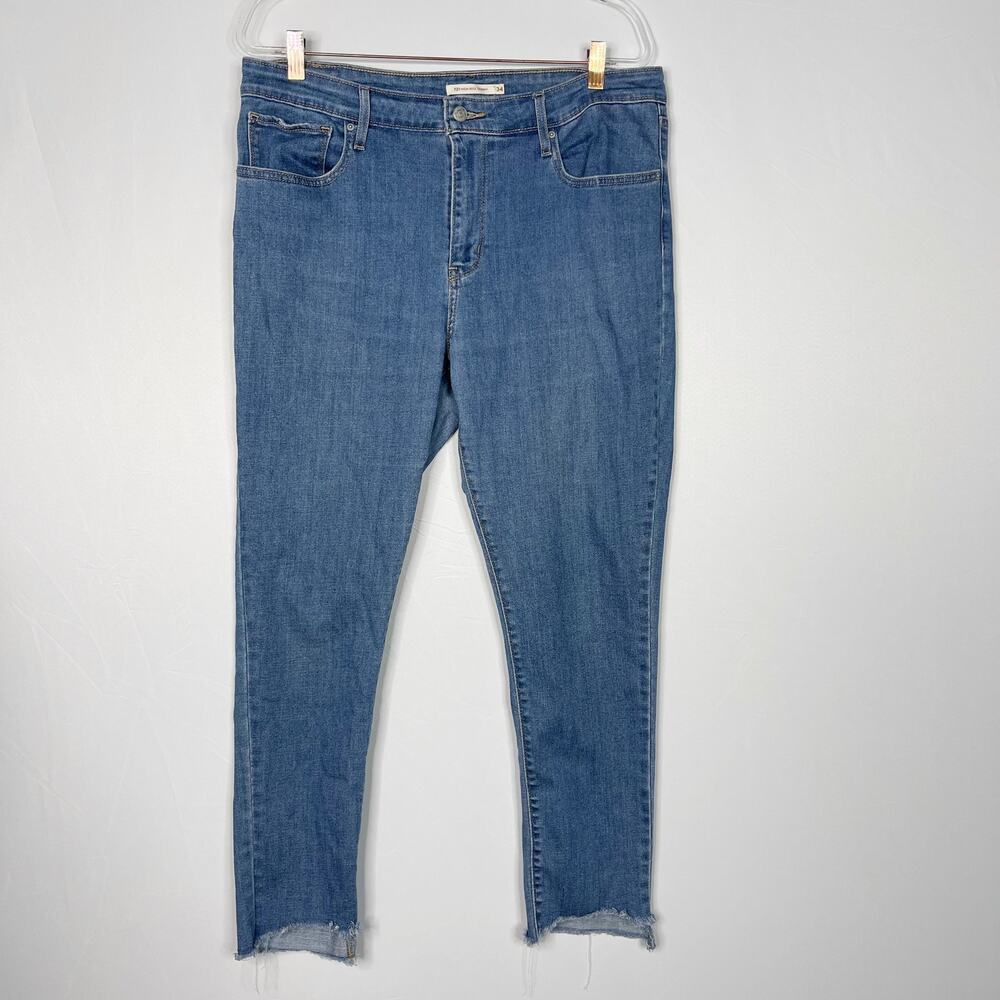 Levis Womens 34 Medium Wash 721 High Rise Skinny Jeans Raw Fray Hem Blue Cotton